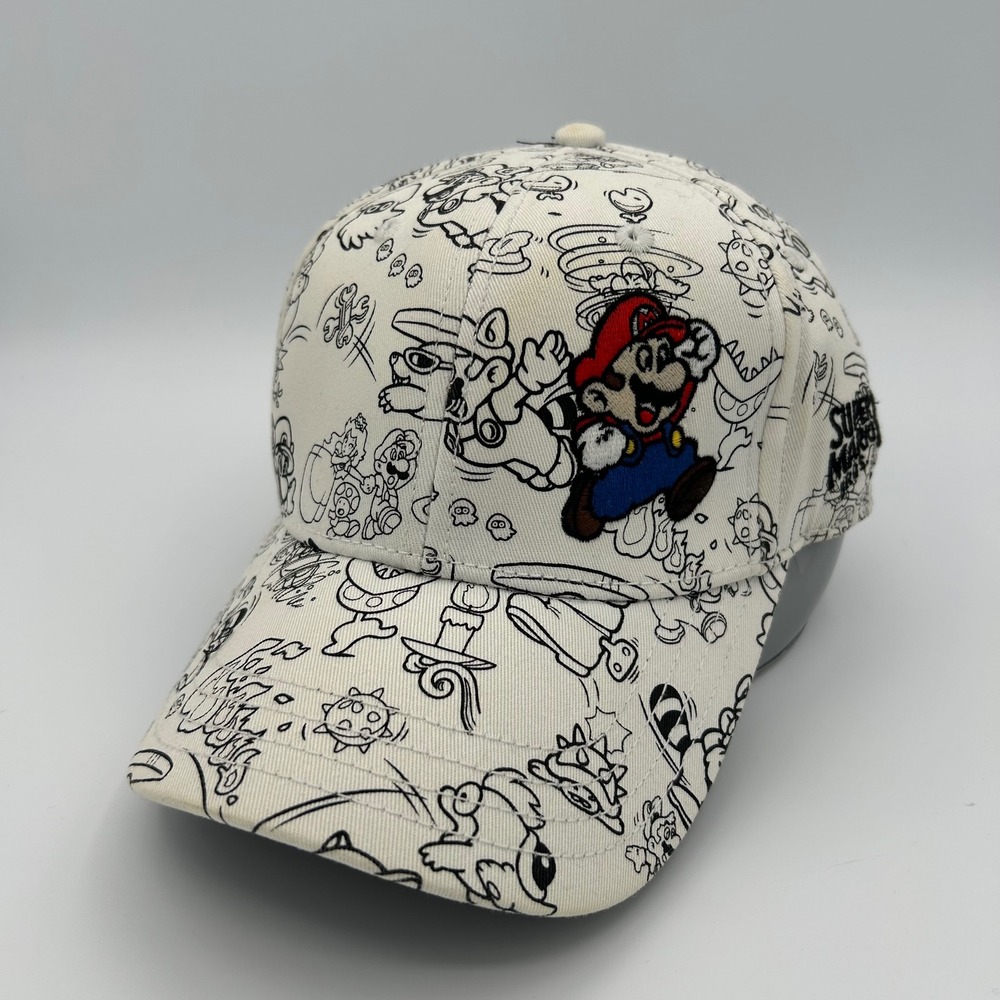 Nintendo Hat Super Mario Bros 3 Unisex OS White Sketch Gamer Streetwear Vintage